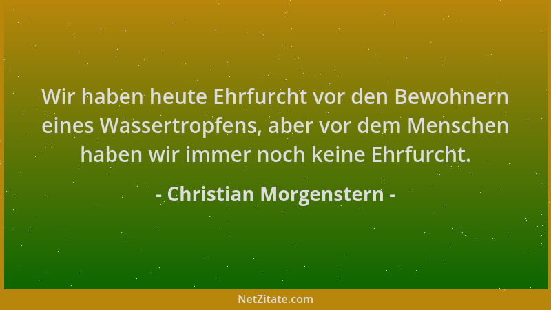Christian Morgenstern - Wir haben heute Ehrfurcht vor den Bewohnern eines Wassertropfens, aber vor dem Menschen haben wir i...