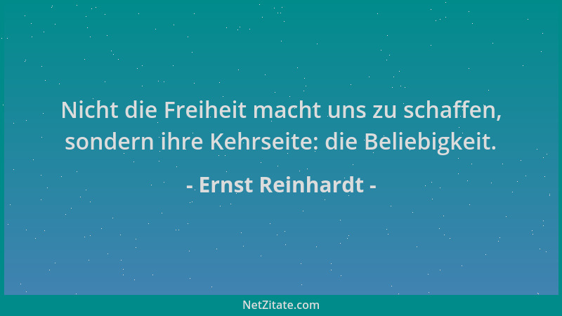 Ernst Reinhardt - Nicht die Freiheit macht uns zu schaffen, sondern ihre Kehrseite: die Beliebigkeit....