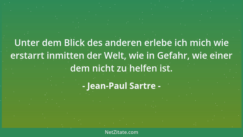 Jean-Paul Sartre - Unter dem Blick des anderen erlebe ich mich wie erstarrt inmitten der Welt, wie in Gefahr, wie einer dem...