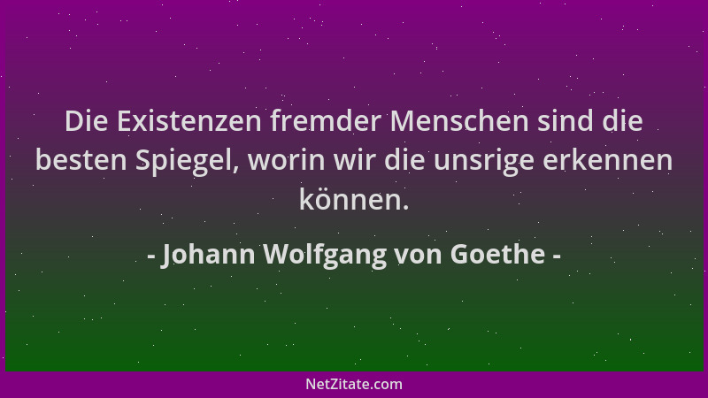Johann Wolfgang von Goethe - Die Existenzen fremder Menschen sind die besten Spiegel, worin wir die unsrige erkennen können...