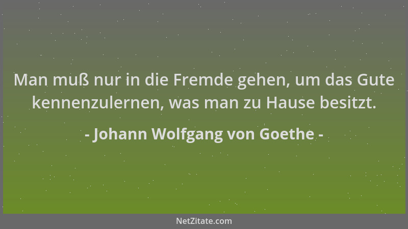 Johann Wolfgang von Goethe - Man muß nur in die Fremde gehen, um das Gute kennenzulernen, was man zu Hause besitzt....