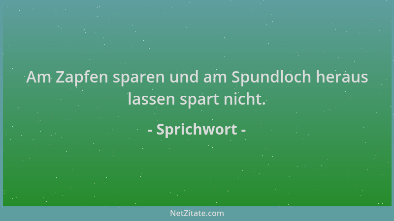 Sprichwort - Am Zapfen sparen und am Spundloch heraus lassen spart nicht....