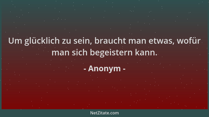 Anonym - Um glücklich zu sein, braucht man etwas, wofür man sich begeistern kann....