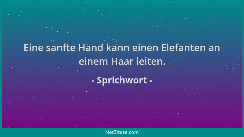 Sprichwort - Eine sanfte Hand kann einen Elefanten an einem Haar leiten....