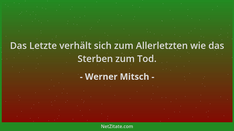 Werner Mitsch - Das Letzte verhält sich zum Allerletzten wie das Sterben zum Tod....