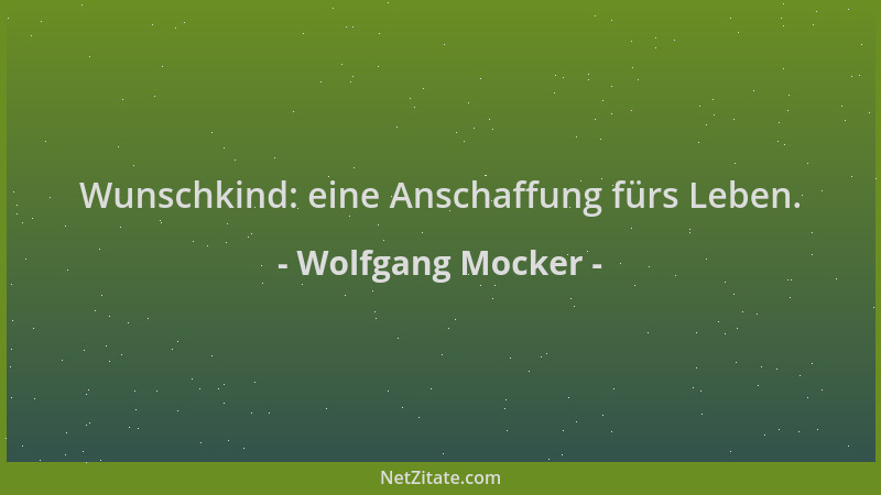 Wolfgang Mocker - Wunschkind: eine Anschaffung fürs Leben....