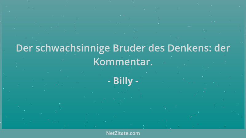Billy - Der schwachsinnige Bruder des Denkens: der Kommentar....