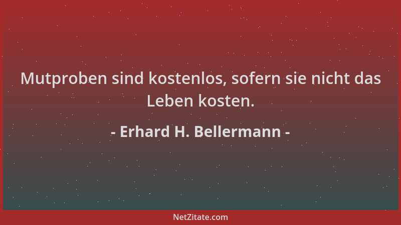 Erhard H. Bellermann - Mutproben sind kostenlos, sofern sie nicht das Leben kosten....