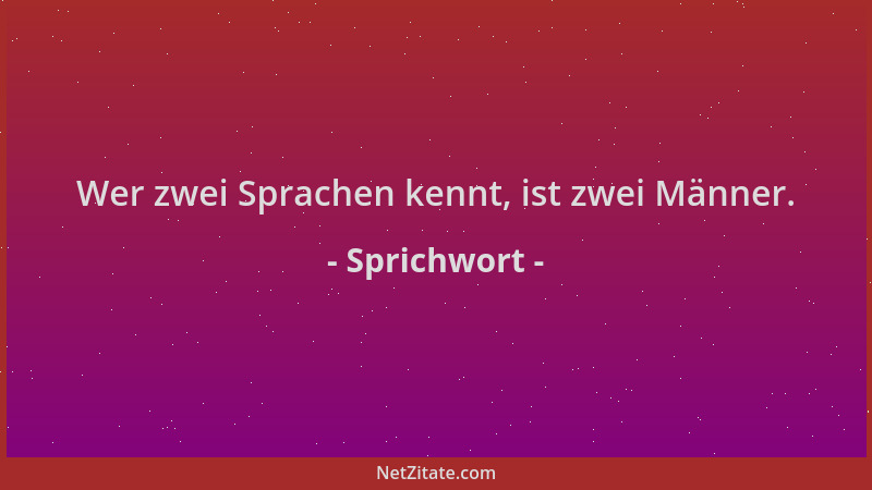 Sprichwort - Wer zwei Sprachen kennt, ist zwei Männer....