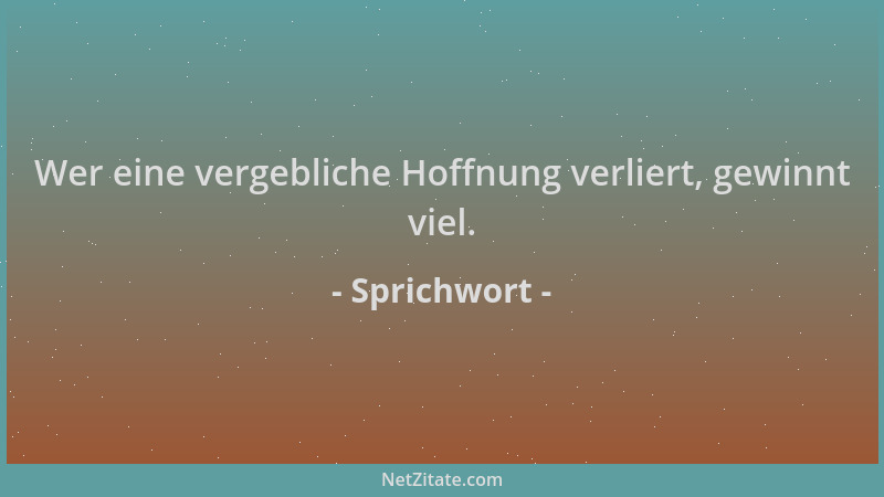 Sprichwort - Wer eine vergebliche Hoffnung verliert, gewinnt viel....