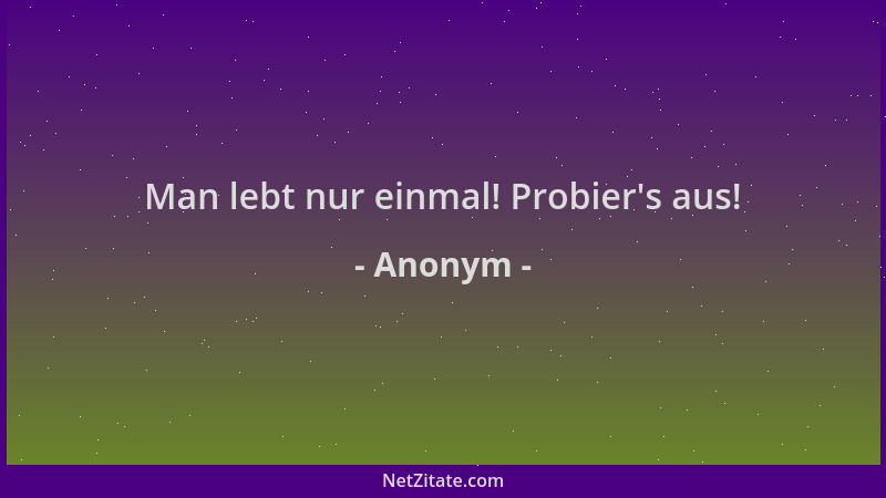 Anonym - Man lebt nur einmal! Probier 's aus!...