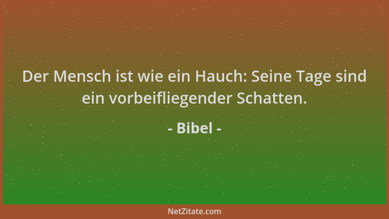Bibel - Der Mensch ist wie ein Hauch: Seine Tage sind ein vorbeifliegender Schatten....