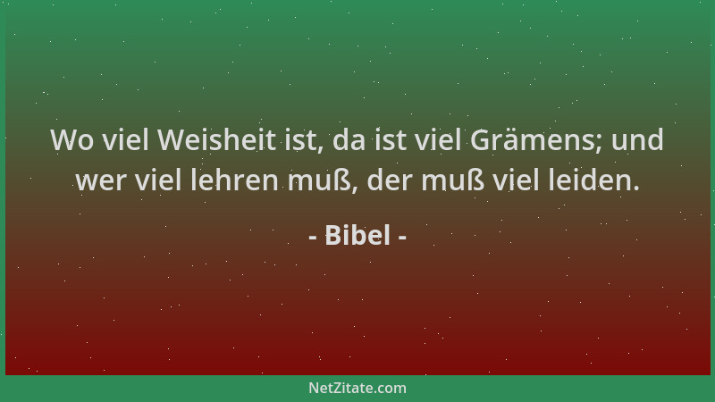 Bibel - Wo viel Weisheit ist, da ist viel Grämens; und wer viel lehren muß, der muß viel leiden....