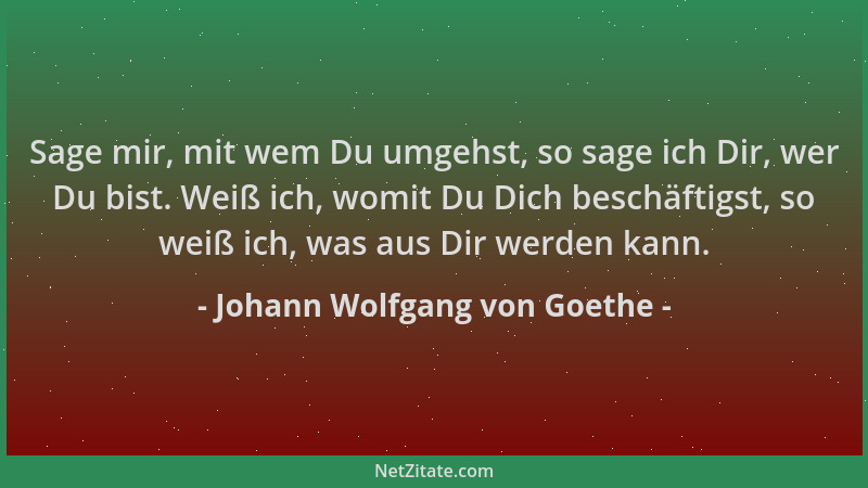 Johann Wolfgang von Goethe - Sage mir, mit wem Du umgehst, so sage ich Dir, wer Du bist. Weiß ich, womit Du Dich beschäftig...