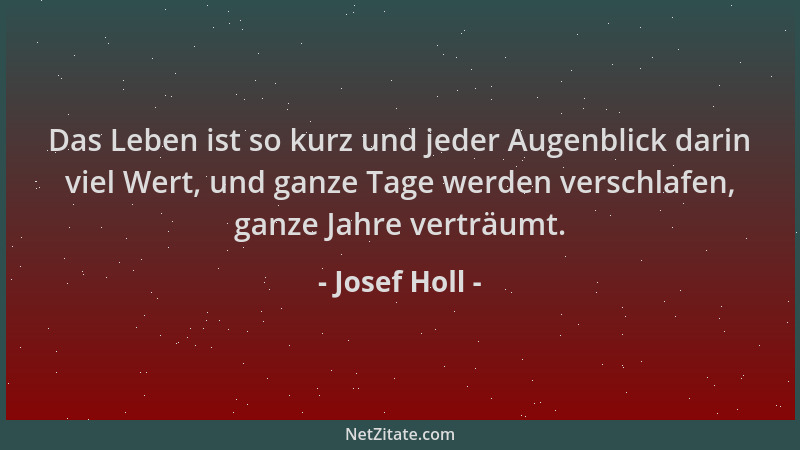 Josef Holl - Das Leben ist so kurz und jeder Augenblick darin viel Wert, und ganze Tage werden verschlafen, ganze Jahre ver...
