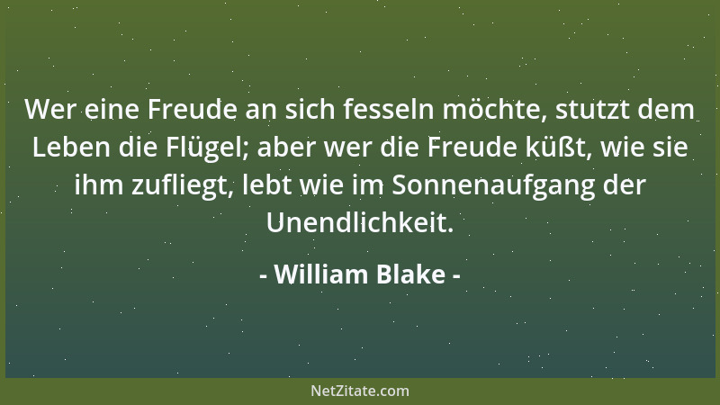 William Blake - Wer eine Freude an sich fesseln möchte, stutzt dem Leben die Flügel; aber wer die Freude küßt, wie sie ihm...