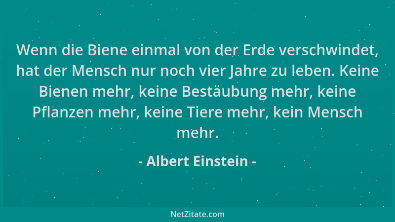 Albert Einstein - Wenn die Biene einmal von der Erde verschwindet, hat der Mensch nur noch vier Jahre zu leben. Keine Biene...