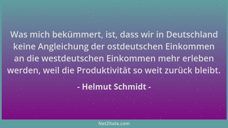 Helmut Schmidt - Was mich bekümmert, ist, dass wir in Deutschland keine Angleichung der ostdeutschen Einkommen an die westd...