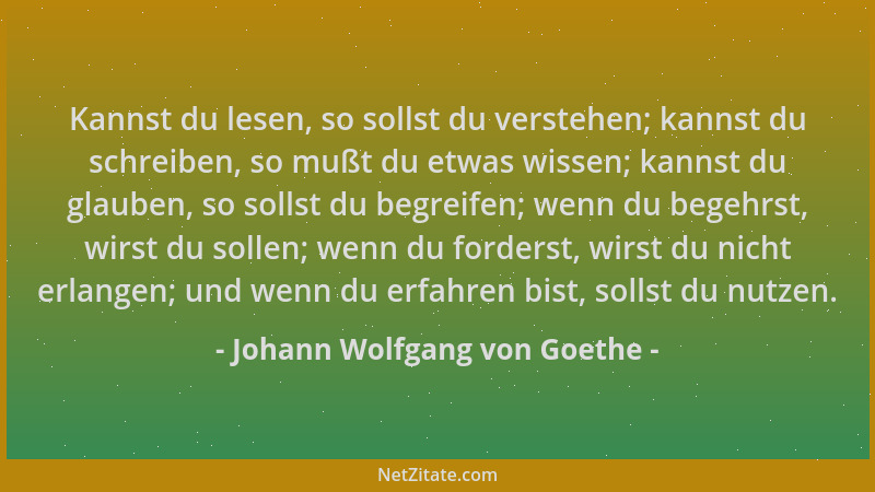 Johann Wolfgang von Goethe - Kannst du lesen, so sollst du verstehen; kannst du schreiben, so mußt du etwas wissen; kannst...
