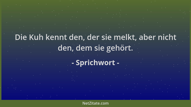Sprichwort - Die Kuh kennt den, der sie melkt, aber nicht den, dem sie gehört....