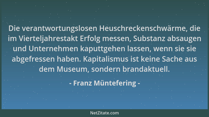 Franz Müntefering - Die verantwortungslosen Heuschreckenschwärme, die im Vierteljahrestakt Erfolg messen, Substanz absaugen...