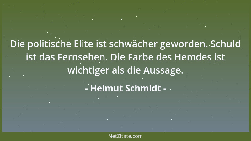 Helmut Schmidt - Die politische Elite ist schwächer geworden. Schuld ist das Fernsehen. Die Farbe des Hemdes ist wichtiger...