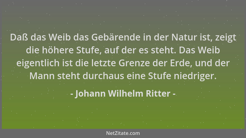 Johann Wilhelm Ritter - Daß das Weib das Gebärende in der Natur ist, zeigt die höhere Stufe, auf der es steht. Das Weib eig...