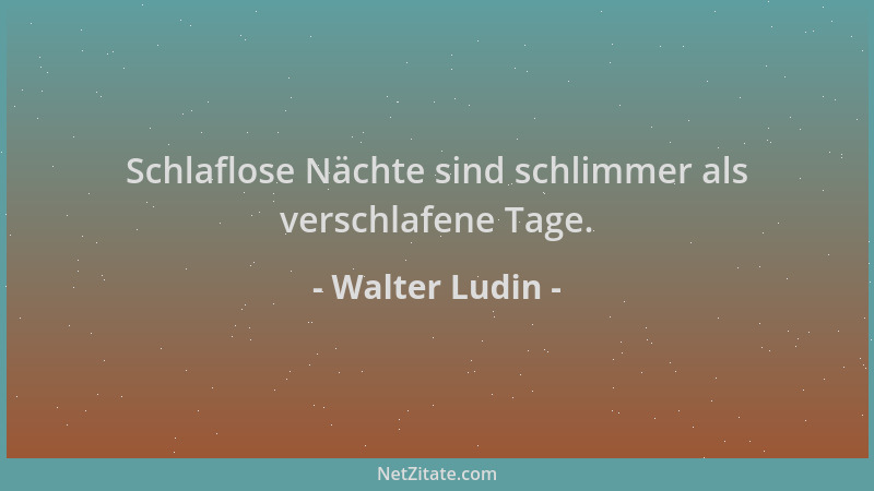 Walter Ludin - Schlaflose Nächte sind schlimmer als verschlafene Tage....