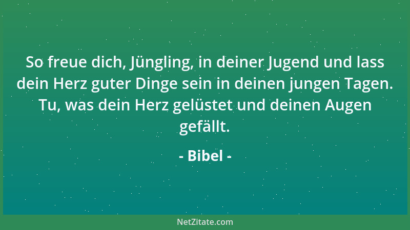 Bibel - So freue dich, Jüngling, in deiner Jugend und lass dein Herz guter Dinge sein in deinen jungen Tagen. Tu, was dein...