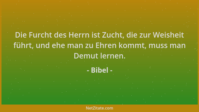 Bibel - Die Furcht des Herrn ist Zucht, die zur Weisheit führt, und ehe man zu Ehren kommt, muss man Demut lernen....
