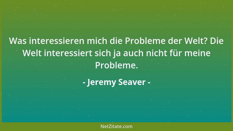 Jeremy Seaver - Was interessieren mich die Probleme der Welt? Die Welt interessiert sich ja auch nicht für meine Probleme....