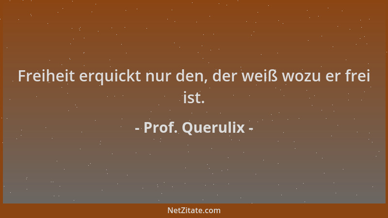 Prof. Querulix - Freiheit erquickt nur den, der weiß wozu er frei ist....