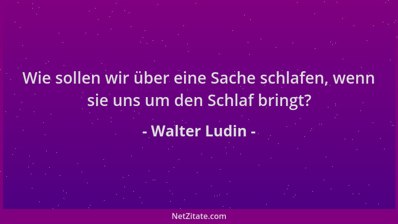 Walter Ludin - Wie sollen wir über eine Sache schlafen, wenn sie uns um den Schlaf bringt?...