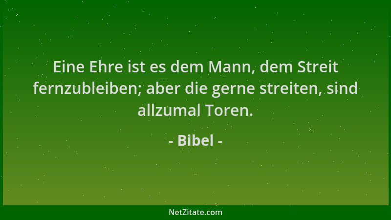 Bibel - Eine Ehre ist es dem Mann, dem Streit fernzubleiben; aber die gerne streiten, sind allzumal Toren....