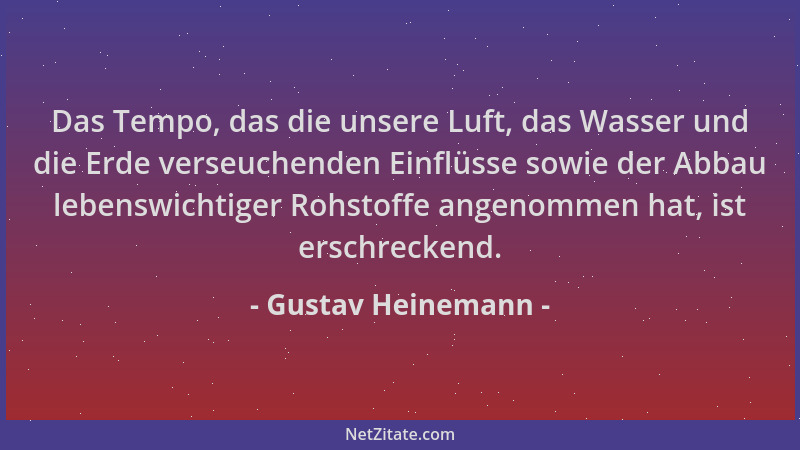 Gustav Heinemann - Das Tempo, das die unsere Luft, das Wasser und die Erde verseuchenden Einflüsse sowie der Abbau lebenswi...