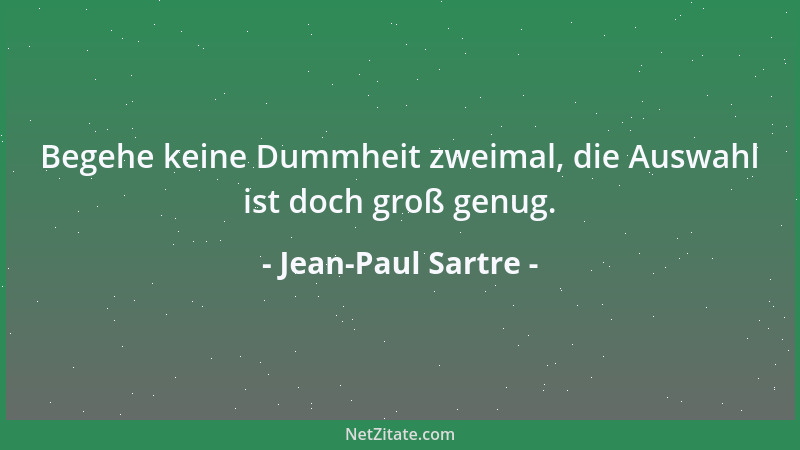Jean-Paul Sartre - Begehe keine Dummheit zweimal, die Auswahl ist doch groß genug....