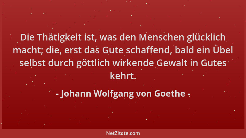 Johann Wolfgang von Goethe - Die Thätigkeit ist, was den Menschen glücklich macht; die, erst das Gute schaffend, bald ein Ü...