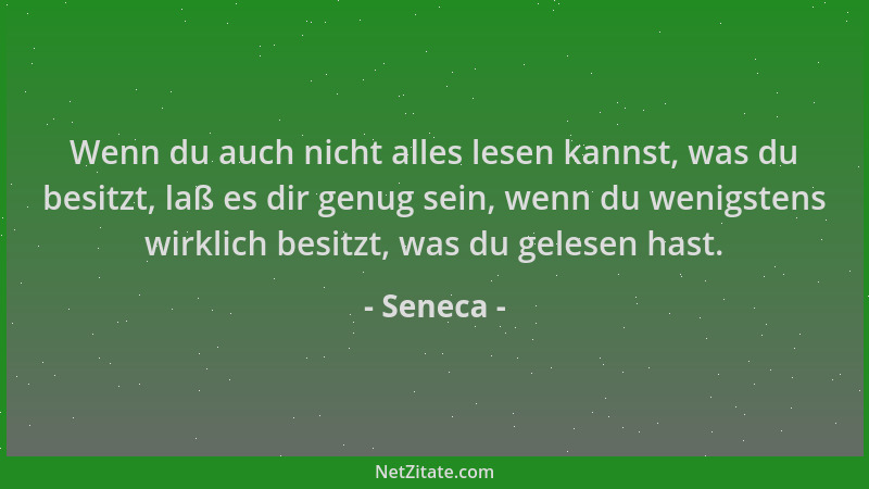 Seneca - Wenn du auch nicht alles lesen kannst, was du besitzt, laß es dir genug sein, wenn du wenigstens wirklich besitzt,...