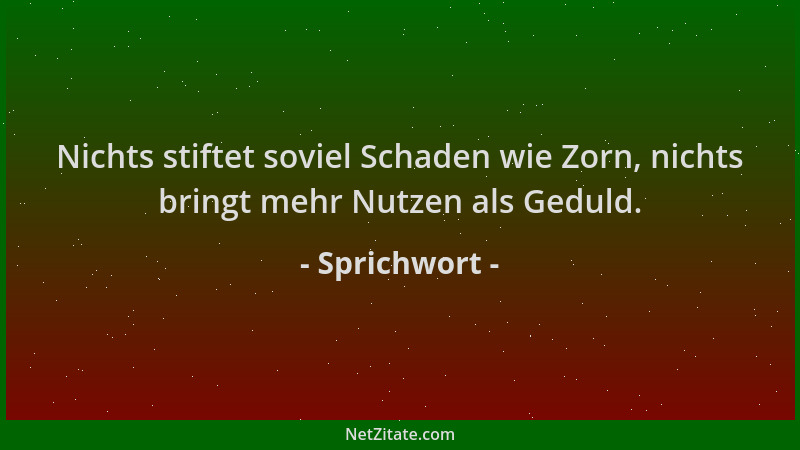 Sprichwort - Nichts stiftet soviel Schaden wie Zorn, nichts bringt mehr Nutzen als Geduld....