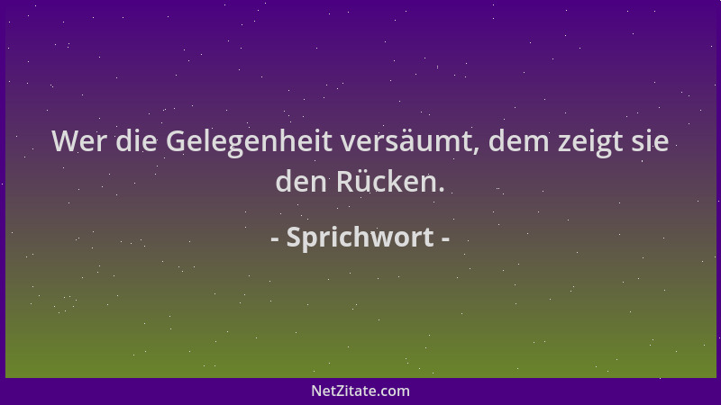 Sprichwort - Wer die Gelegenheit versäumt, dem zeigt sie den Rücken....