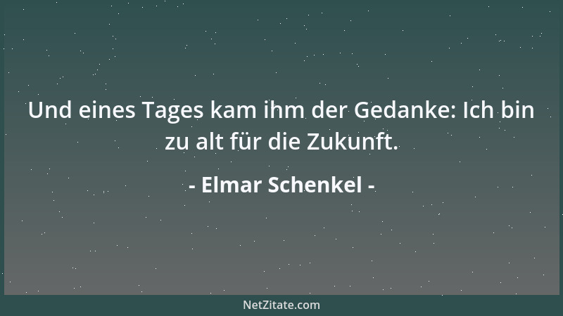 Elmar Schenkel - Und eines Tages kam ihm der Gedanke: Ich bin zu alt für die Zukunft....
