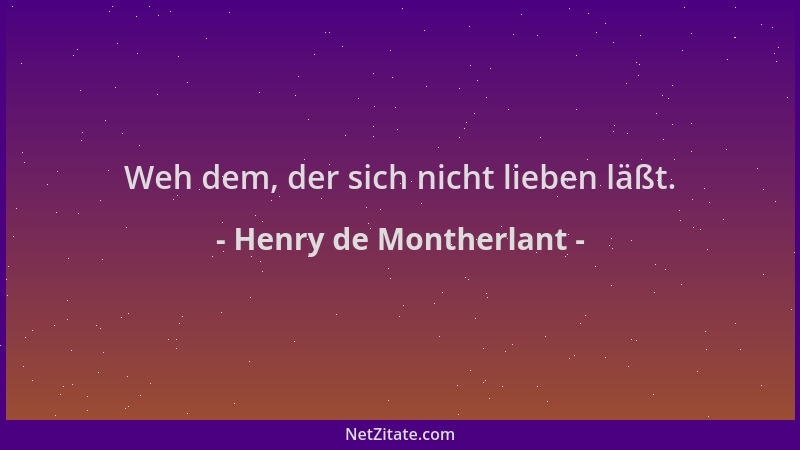Henry de Montherlant - Weh dem, der sich nicht lieben läßt....