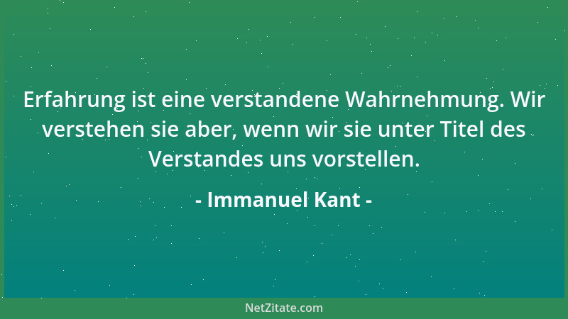 Immanuel Kant - Erfahrung ist eine verstandene Wahrnehmung. Wir verstehen sie aber, wenn wir sie unter Titel des Verstandes...