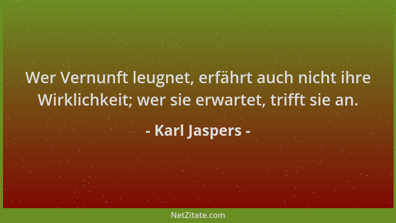 Karl Jaspers - Wer Vernunft leugnet, erfährt auch nicht ihre Wirklichkeit; wer sie erwartet, trifft sie an....