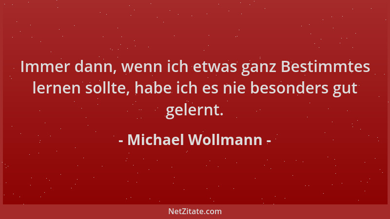 Michael Wollmann - Immer dann, wenn ich etwas ganz Bestimmtes lernen sollte, habe ich es nie besonders gut gelernt....