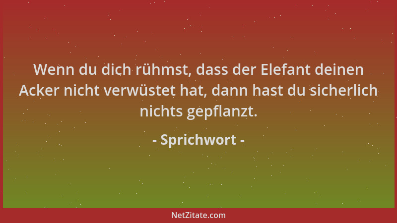Sprichwort - Wenn du dich rühmst, dass der Elefant deinen Acker nicht verwüstet hat, dann hast du sicherlich nichts gepflan...