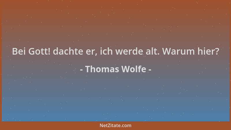 Thomas Wolfe - Bei Gott! dachte er, ich werde alt. Warum hier?...