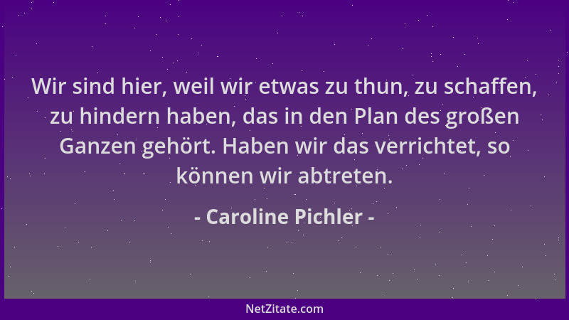 Caroline Pichler - Wir sind hier, weil wir etwas zu thun, zu schaffen, zu hindern haben, das in den Plan des großen Ganzen...
