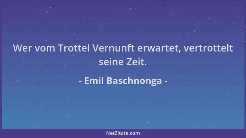 Emil Baschnonga - Wer vom Trottel Vernunft erwartet, vertrottelt seine Zeit....