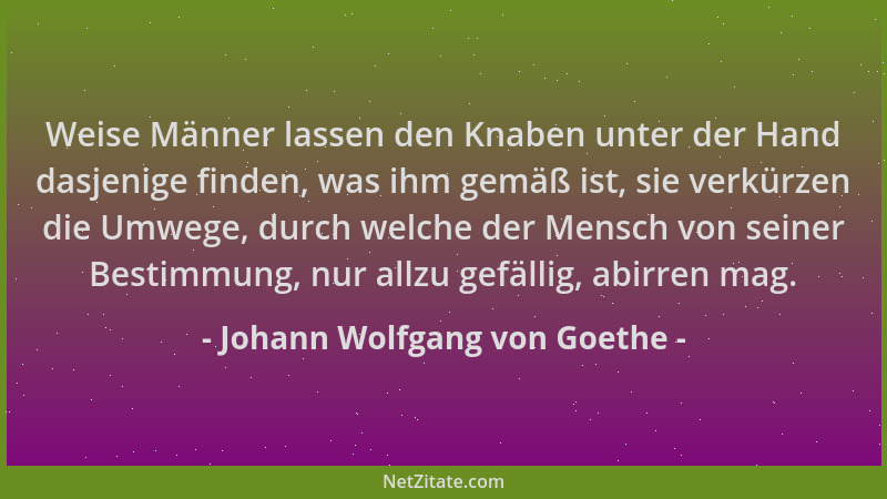 Johann Wolfgang von Goethe - Weise Männer lassen den Knaben unter der Hand dasjenige finden, was ihm gemäß ist, sie verkürz...